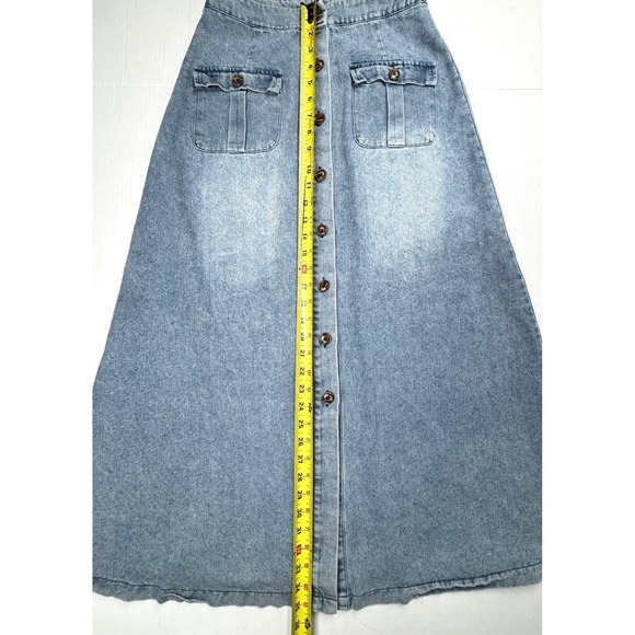 Mazik Womens Small Light Wash‎ Denim Maxi Skirt Button Front A Line Pockets EUC - Picture 6 of 8